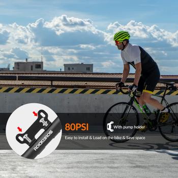 42520001001 ROCKBROS Bicycle Pump Mini Pump 80 PSI with Holder Hand Pump Nylon Portable Presta & Schrader Approx. 88g for Bicycles, Sports Balls, Swimming Ring